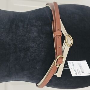 NWT Linea Pelle Lp Blue 2 Hammered Buckle Faux Leather Belts Brown/Gold XLarge